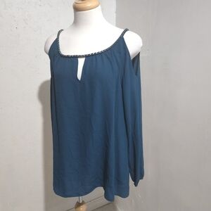 Le Chateau |  Teal Blue Cold Shoulder Blouse